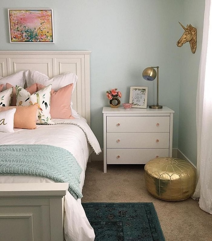 bedroom decorated soft colors