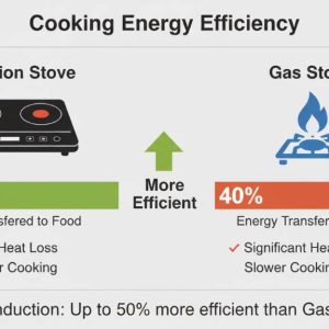 Energy efficiency chart comparing induction to gas stoves