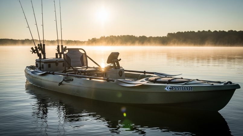 wide high weight capacity fishing kayak on calm lake
