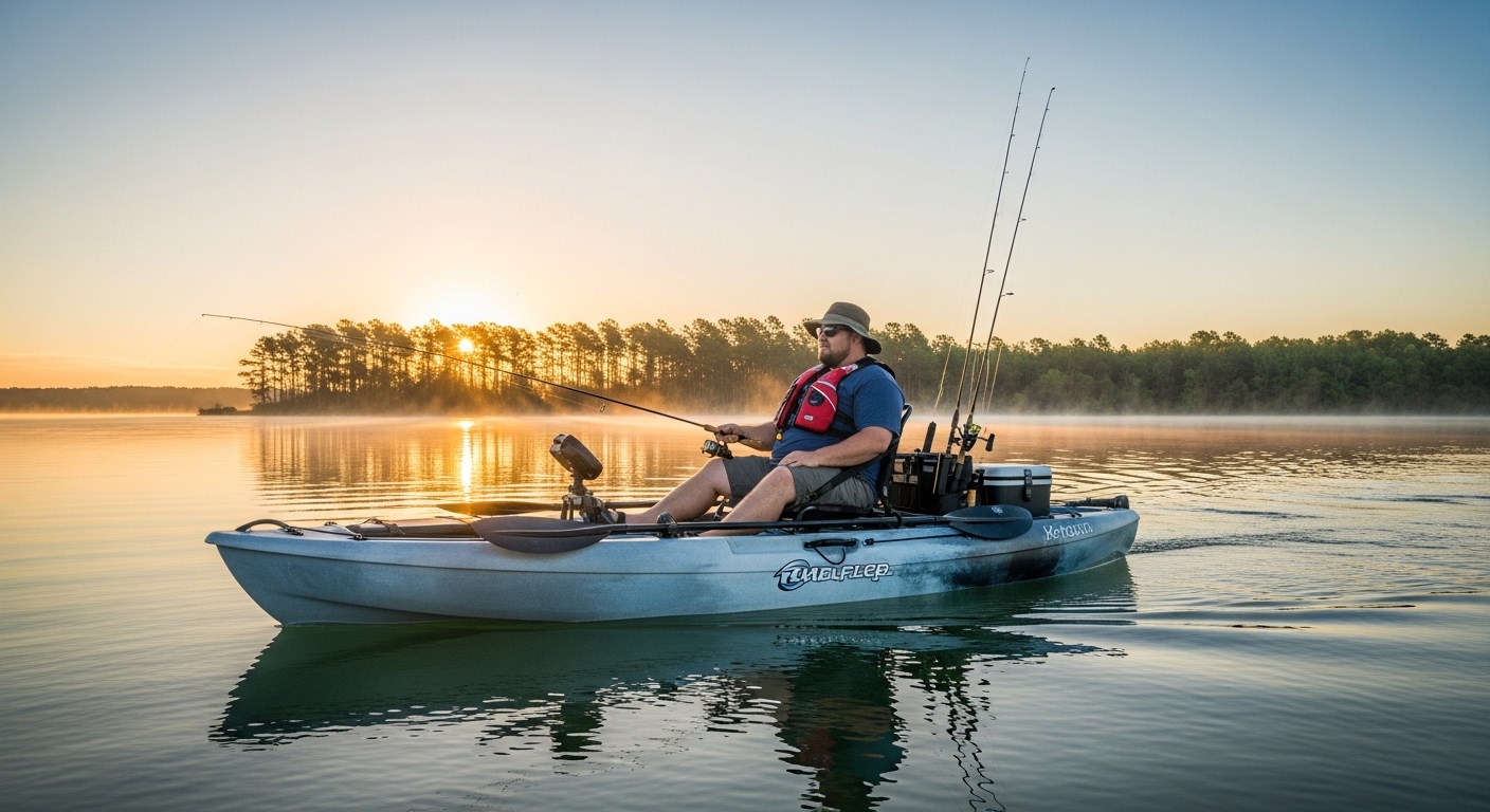 stable pontoon hull fishing kayak deck layout example