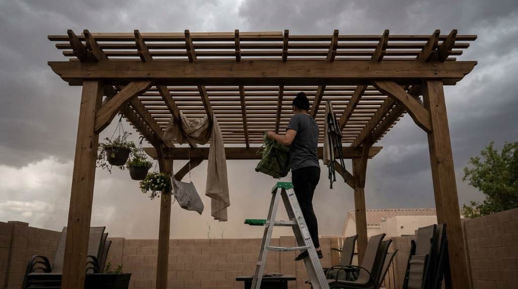 Houston outdoor patio cover with heavy duty anchoring system