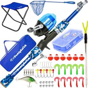 Family fishing trip with kids using safe and easy fishing gear