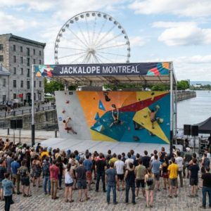 Bouldering competition at JACKALOPE Montreal festival Old Port waterfront