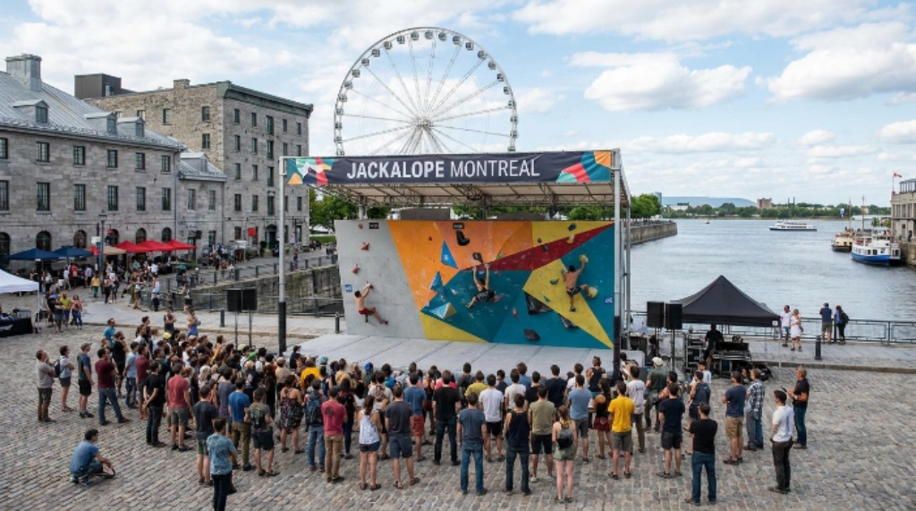 Bouldering competition at JACKALOPE Montreal festival Old Port waterfront