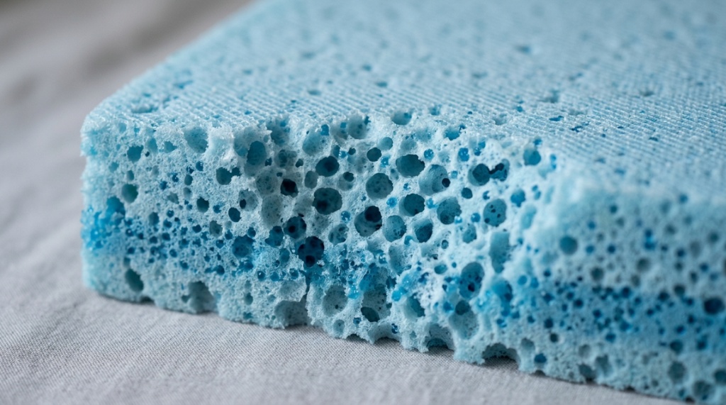 Close-up of breathable gel-infused memory foam mattress topper material.
