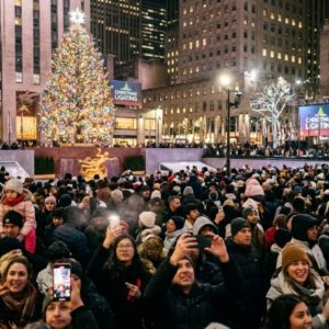Crowd gathered for the Rockefeller Center tree lighting ceremony