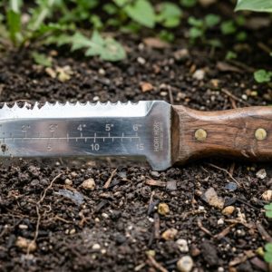 Gardener using a durable weeding knife to remove roots.